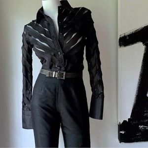 Zba Deconsteucted Dressy button down shirt size small black